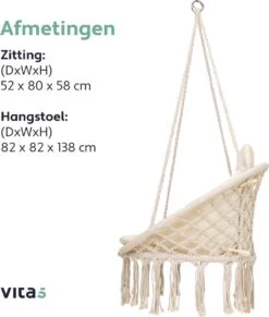 Vita5 Macramé Hangstoel - Voor Binnen En Buiten - Zonder Standaard - Incl. Kussen, Boekenvak En Beschermhoes - Tot 150kg - Beige 22 Vita5 Macramé Hangstoel - Voor Binnen En Buiten - Zonder Standaard - Incl. Kussen, Boekenvak En Beschermhoes - Tot 150kg - Beige -Gardena Winkel 1020x1200