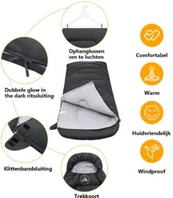 HikeMeister Mummy Slaapzak 1600 Gram - Kamperen - Zwart - Ca. 220 X 80 Cm - Met Binnenzak - Comfortzone: 0-15 Graden - Draagtas -Gardena Winkel 1051x1200