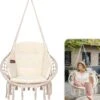 Vita5 Macramé Hangstoel - Voor Binnen En Buiten - Zonder Standaard - Incl. Kussen, Boekenvak En Beschermhoes - Tot 150kg - Beige -Gardena Winkel 1098x1200