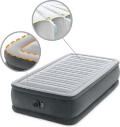 Intex Luchtbed - 1-Persoons - 99 X 191 X 46 Cm - Grijs - Met Ingebouwde Pomp, Hoeslaken Zwart En Reparatieset -Gardena Winkel 1133x1200