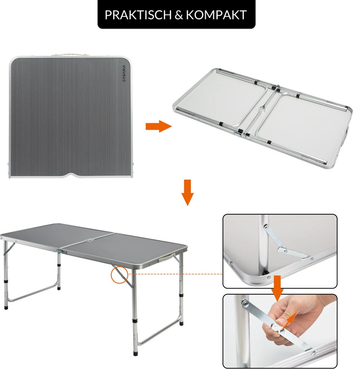 Casaria Campingtafel – Inklapbaar Verstelbaar - 120x60x70 Cm Grijs 9 Casaria Campingtafel – Inklapbaar Verstelbaar - 120x60x70 Cm Grijs - Afbeelding 7