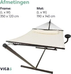 Vita5 Hangmat Met Standaard En Spreidstok – 2 Persoons – Incl. Bekerhouder - Afneembaar Kussen – Uv-bestendig – Beige -Gardena Winkel 1152x1200