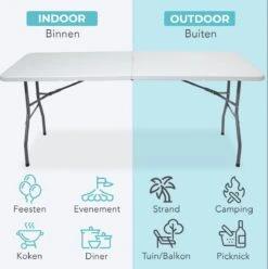 LifeGoods Klaptafel - Inklapbaar - 70x180cm - Verstelbare Vouwtafel - Weerbestendig - Wit -Gardena Winkel 1193x1200 3