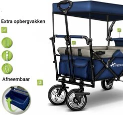 Tresko- Bolderkar, Grijs, Opvouwbaar, Met Dakje, Geschikt Tot 80 Kg - Bolderwagen - Kinderenvervoer - Bolderkarren - Tuinkar - Kinderwagen -Gardena Winkel 1200x1124