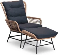 BUITEN Living Dex Wicker Loungestoel Tuin Incl. Wicker Voetenbank | Wicker + Aluminium | Bamboe Antraciet -Gardena Winkel 1200x1139