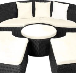 Casaria Polyrattan Zonne-Eiland Ø185cm – Incl. Kussens - Zwart Crème -Gardena Winkel 1200x1144