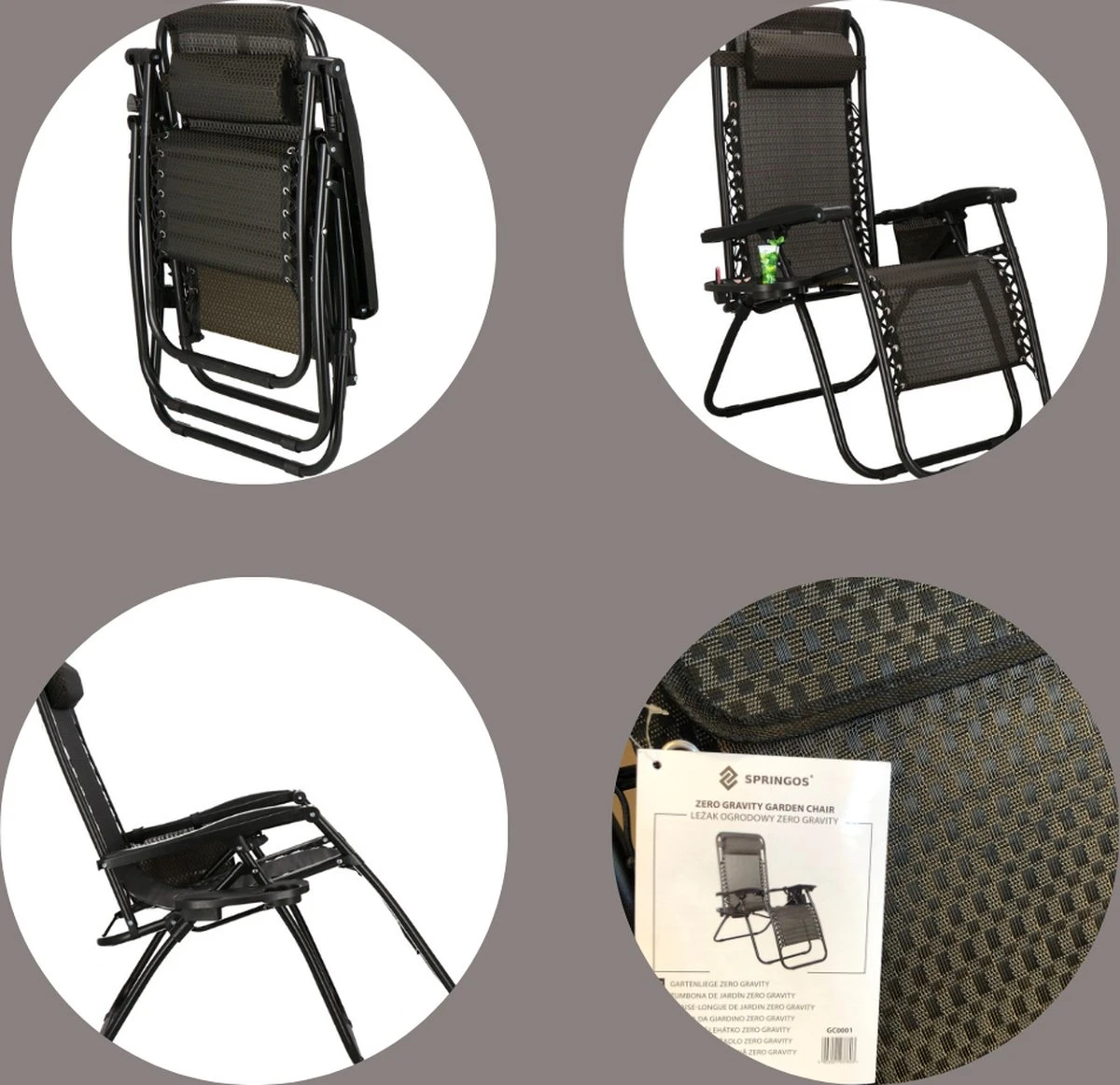 Springos Tuinstoel | Ligstoel | Opvouwbaar | Verstelbaar | Ergonomische Hoofdsteun | Bruin / Zwart 4 Springos Tuinstoel | Ligstoel | Opvouwbaar | Verstelbaar | Ergonomische Hoofdsteun | Bruin / Zwart - Afbeelding 2