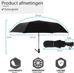 Beefree - Automatische King-size Stormparaplu Ø 123 Cm - Zwart -Gardena Winkel 1200x1177