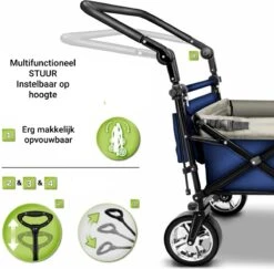 Tresko- Bolderkar, Grijs, Opvouwbaar, Met Dakje, Geschikt Tot 80 Kg - Bolderwagen - Kinderenvervoer - Bolderkarren - Tuinkar - Kinderwagen -Gardena Winkel 1200x1182