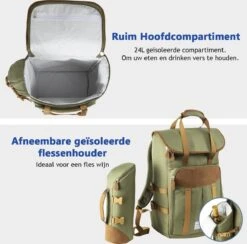Cabinmax Koeltas - Koelrugzak - Picknick - Picknicktas Met Flessenhouder - Koelrugtas 24L - Olive Green -Gardena Winkel 1200x1183