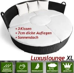 Casaria Polyrattan Zonne-Eiland Ø185cm – Incl. Kussens - Zwart Crème -Gardena Winkel 1200x1184 4