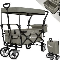 Tresko- Bolderkar, Grijs, Opvouwbaar, Met Dakje, Geschikt Tot 80 Kg - Bolderwagen - Kinderenvervoer - Bolderkarren - Tuinkar - Kinderwagen -Gardena Winkel 1200x1192