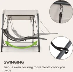 Blumfeldt Palermo Schommelbank - Hollywoodschommel 130 X 207 Cm - Ligbed Met Dak - Schommelstoel Voor 2 Personen - Tuinbank Inclusief Nekkussens - Stalen Frame En Polyester Dak - Grijs -Gardena Winkel 1200x1197 6