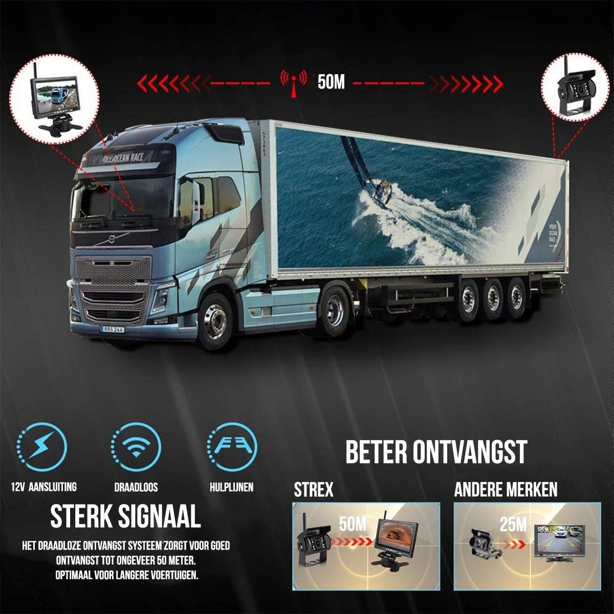 Strex Draadloze Achteruitrijcamera Met 2 Camera's - 7” Scherm - Nachtzicht 18LED 15m 8 Strex Draadloze Achteruitrijcamera Met 2 Camera's - 7” Scherm - Nachtzicht 18LED 15m - Afbeelding 6