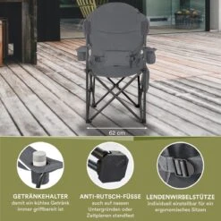 Skandika Relax Comfort Campingstoel - Campingstoel Opvouwbaar - Comfortabele Klapstoel Met Drinkhouder En Koelvak, Tot Max. 160 Kg, Opvouwbaar, Lichtgewicht | Vouwstoel Voor Kamperen, Camping, Festival, Vissen – Grijs -Gardena Winkel 1200x1200 144