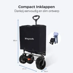 LifeGoods Bolderkar - Opvouwbaar - Tot 120KG - 103L - Extra Draagtas En Duwstang - Wasbaar Polyester - 98x45cm - Zwart/Grijs -Gardena Winkel 1200x1200 182