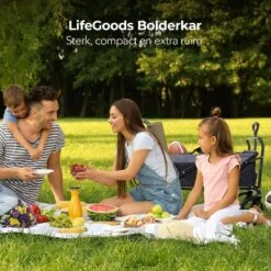 LifeGoods Bolderkar - Opvouwbaar - Tot 120KG - 103L - Extra Draagtas En Duwstang - Wasbaar Polyester - 98x45cm - Zwart/Grijs -Gardena Winkel 1200x1200 188