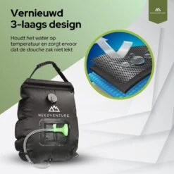 Needventure Solar Douche - Camping Douchezak - Buiten Douche - Tuindouche - Inclusief Thermometer - Waterzak Met Douchekop - 20L - Zwart -Gardena Winkel 1200x1200 196