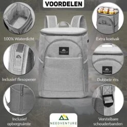 Needventure Koeltas - Lunchtas - Koelrugtas - Picknicktas - 20 Liter - Flessenhouder - Bieropener - Grijs 15 Needventure Koeltas - Lunchtas - Koelrugtas - Picknicktas - 20 Liter - Flessenhouder - Bieropener - Grijs -Gardena Winkel 1200x1200 291