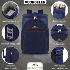 Needventure Koeltas - Lunchtas - Koelrugtas - Picknicktas - 20 Liter - Flessenhouder - Bieropener - Blauw -Gardena Winkel 1200x1200 30
