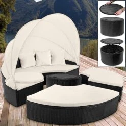 Casaria Polyrattan Zonne-Eiland Ø185cm – Incl. Kussens - Zwart Crème -Gardena Winkel 1200x1200 394