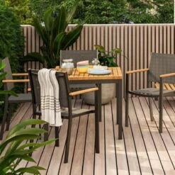 NATERIAL - Tuintafel Vierkant ORIS - 4 Personen - Houten Tafel 90x90 Cm - Aluminium - Met Houten Blad - Eucalyptus -Gardena Winkel 1200x1200 416