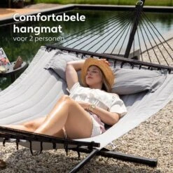 Vita5 Hangmat Met Standaard En Spreidstok – 2 Persoons – Incl. Bekerhouder - Afneembaar Kussen – Uv-bestendig – Lichtgrijs -Gardena Winkel 1200x1200 434