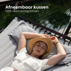 Vita5 Hangmat Met Standaard En Spreidstok – 2 Persoons – Incl. Bekerhouder - Afneembaar Kussen – Uv-bestendig – Lichtgrijs -Gardena Winkel 1200x1200 435