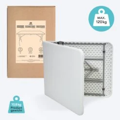 LifeGoods Klaptafel - Inklapbaar - 70x180cm - Verstelbare Vouwtafel - Weerbestendig - Wit -Gardena Winkel 1200x1200 452