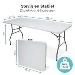 LifeGoods Klaptafel - Inklapbaar - 70x180cm - Verstelbare Vouwtafel - Weerbestendig - Wit -Gardena Winkel 1200x1200 454