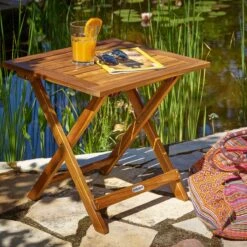 Merkloos EezyLife Houten Bijzettafel - 46x46x46cm - Acacia Hout - Tuintafel -Gardena Winkel 1200x1200 464