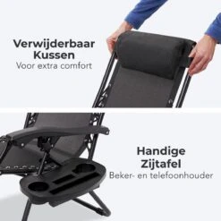 LifeGoods Opvouwbare Tuinstoelen - Verstelbaar Zonnescherm - 2 Stuks - 30°-90° Verstelbaar - Metaal - Zwart -Gardena Winkel 1200x1200 473