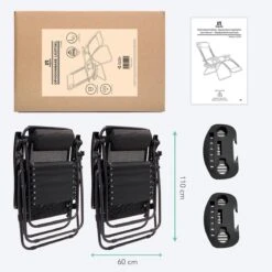 LifeGoods Opvouwbare Tuinstoelen - Verstelbaar Zonnescherm - 2 Stuks - 30°-90° Verstelbaar - Metaal - Zwart -Gardena Winkel 1200x1200 479