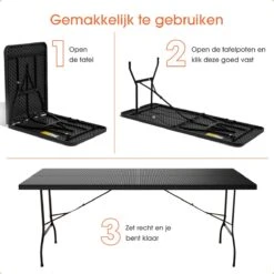 Lenx Klaptafel - Inklapbare Tafel - Opvouwbare Tuintafel - Vouwtafel - Inclusief Handvat En 2 Tafelkleden - 180x75x74cm - 6 Tot 8 Personen -Gardena Winkel 1200x1200 492