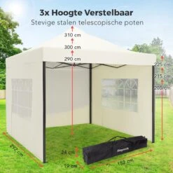 LifeGoods Partytent - 3x3 M - Zijwanden - Easy Up - Opvouwbaar - Waterdicht - Draagtas Met Wieltjes - Beige 16 LifeGoods Partytent - 3x3 M - Zijwanden - Easy Up - Opvouwbaar - Waterdicht - Draagtas Met Wieltjes - Beige -Gardena Winkel 1200x1200 507