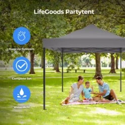 LifeGoods Partytent - 3x4.5 M - Zijwanden - Easy Up - Opvouwbaar - Waterdicht - Draagtas Met Wieltjes - Donkergrijs -Gardena Winkel 1200x1200 540
