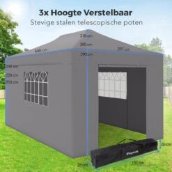 LifeGoods Partytent - 3x4.5 M - Zijwanden - Easy Up - Opvouwbaar - Waterdicht - Draagtas Met Wieltjes - Donkergrijs -Gardena Winkel 1200x1200 545