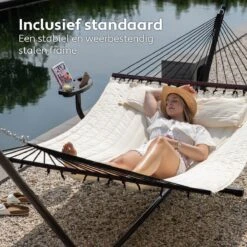 Vita5 Hangmat Met Standaard En Spreidstok – 2 Persoons – Incl. Bekerhouder - Afneembaar Kussen – Uv-bestendig – Beige -Gardena Winkel 1200x1200 561