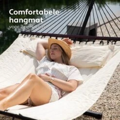 Vita5 Hangmat Met Standaard En Spreidstok – 2 Persoons – Incl. Bekerhouder - Afneembaar Kussen – Uv-bestendig – Beige -Gardena Winkel 1200x1200 562