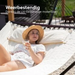 Vita5 Hangmat Met Standaard En Spreidstok – 2 Persoons – Incl. Bekerhouder - Afneembaar Kussen – Uv-bestendig – Beige -Gardena Winkel 1200x1200 566