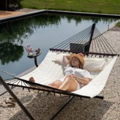 Vita5 Hangmat Met Standaard En Spreidstok – 2 Persoons – Incl. Bekerhouder - Afneembaar Kussen – Uv-bestendig – Beige -Gardena Winkel 1200x1200 568