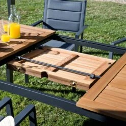 NATERIAL - Uitschuifbare Tuintafel ORIS - Uitschuifbare Tafel Voor 6 Tot 8 Personen - 180-240x100 Cm - Aluminium - Hout Eucalyptus -Gardena Winkel 1200x1200 574