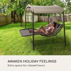 Blumfeldt Palermo Schommelbank - Hollywoodschommel 130 X 207 Cm - Ligbed Met Dak - Schommelstoel Voor 2 Personen - Tuinbank Inclusief Nekkussens - Stalen Frame En Polyester Dak - Grijs -Gardena Winkel 1200x1200 577