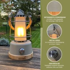 Skandika Kiruna LED-Lamp – Tentlampen – Campinglampen – Buiten Lantaarn – Buitenverlichting – Buiten Lamp - Retro Outdoor Camping Lamp Met Powerbank, Traploos Dimbaar, Draadloos, Oplaadbare Batterij, USB, Warm En Koud Wit, 75h Lichtduur – Beige -Gardena Winkel 1200x1200 58