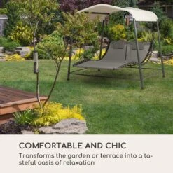 Blumfeldt Palermo Schommelbank - Hollywoodschommel 130 X 207 Cm - Ligbed Met Dak - Schommelstoel Voor 2 Personen - Tuinbank Inclusief Nekkussens - Stalen Frame En Polyester Dak - Grijs -Gardena Winkel 1200x1200 580