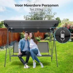 LifeGoods Schommelbank - 3-zits - Tot 250KG - Kantelbaar Dak - UV-bestendig Zonnescherm - 172x104x162cm - Grijs -Gardena Winkel 1200x1200 593