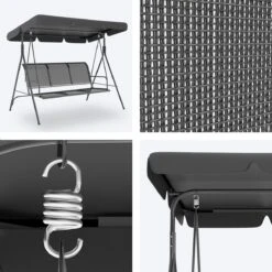 LifeGoods Schommelbank - 3-zits - Tot 250KG - Kantelbaar Dak - UV-bestendig Zonnescherm - 172x104x162cm - Grijs -Gardena Winkel 1200x1200 596