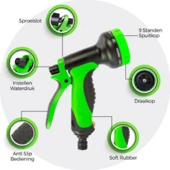 MD-Goods ® Super Sterk Uitrekbare Tuinslang Tot 30 Meter + GRATIS Tas En Koppelstuk - Tuinsproeier - Tuin Besproeien - Waterslang - Sproeikop - Groen - Flexibel Elastisch -Gardena Winkel 1200x1200 639