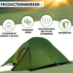 Cloud Up 3 Upgraded - Naturehike® - Tent 3 Persoons - Lichtgewicht Tent - Incl. Grondzeil - 20D 4000MM - Outdoor Kampeertent - Waterdicht - Hiking & Wandelen -Gardena Winkel 1200x1200 67