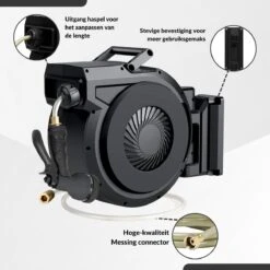 Buxibo - Wandslangenbox 20 Meter + 2 Meter - Tuinslang Met Haspel - 9 Sproei Standen - Slangenhouder 180° Draaibaar - Tuinslanghaspel Zwart+ Gratis Sproeier - Zwart -Gardena Winkel 1200x1200 683